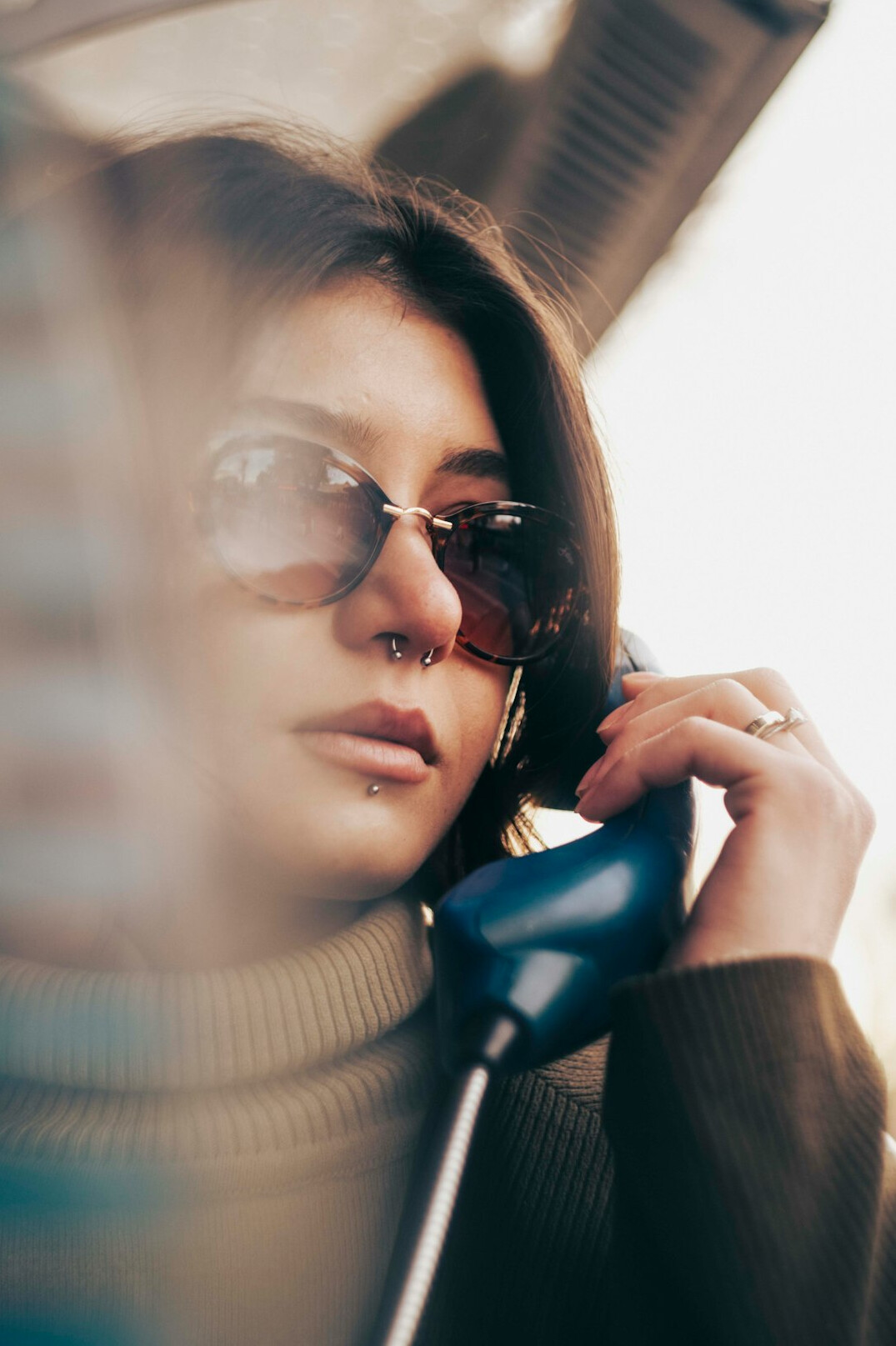 Customer support agent with headset talking on the phone